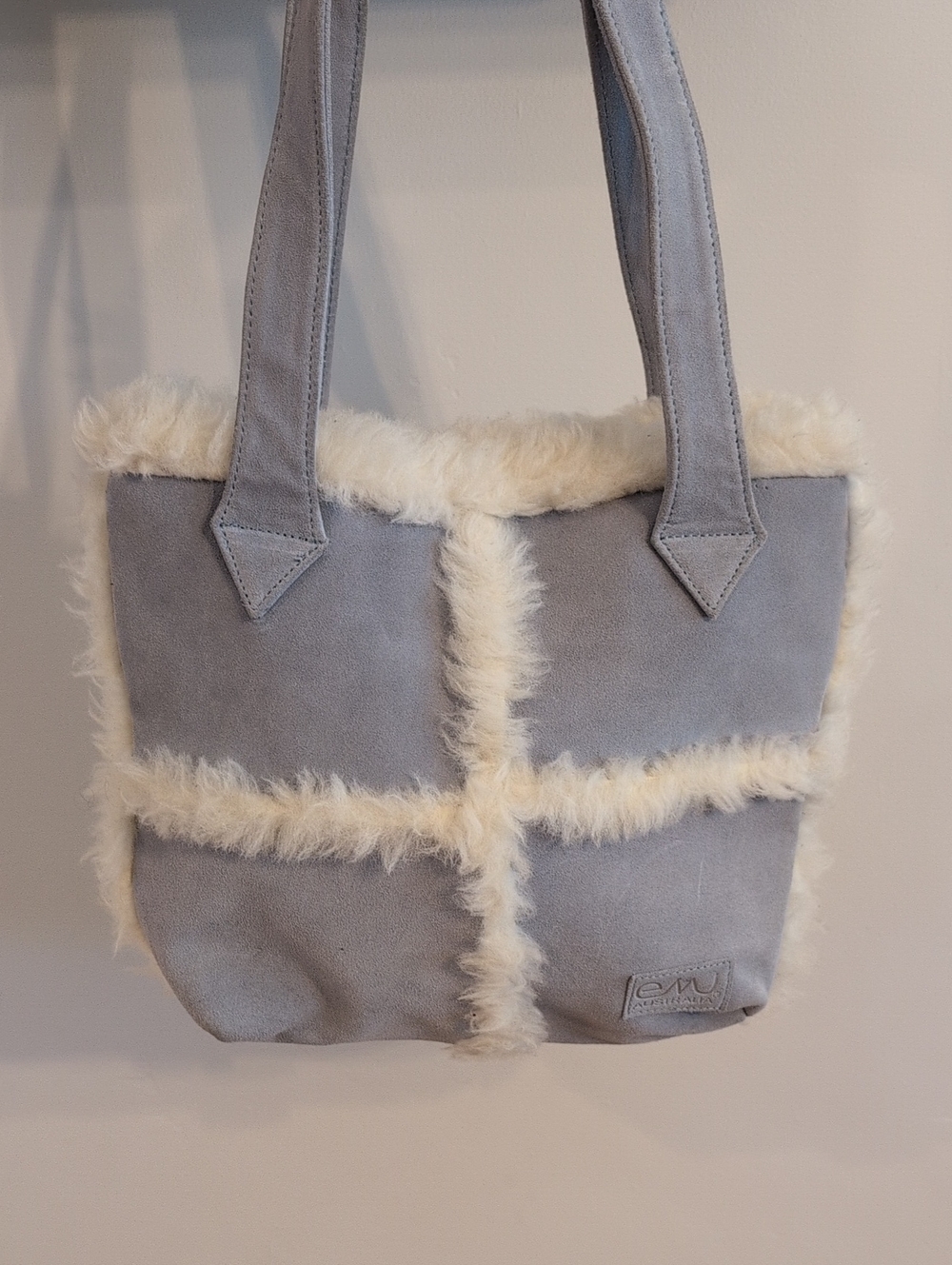 EMU Australia Blue Suede Tote with Cream Shearling Trim